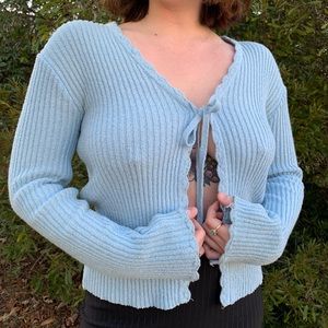 2000’s Baby Blue Ribbed Tie-Front Cardigan